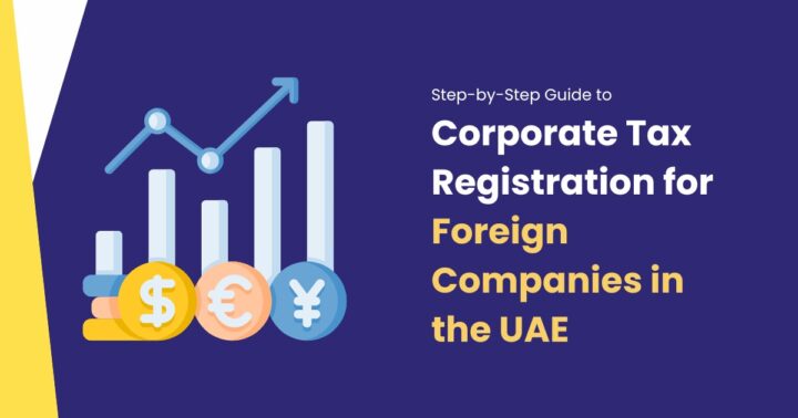 a graphical image explaining about Step by Step Guide to Corporate Tax Registration for Foreign Companies in UAE