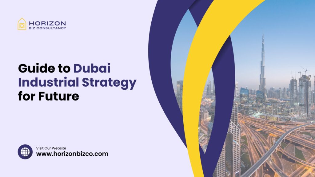 An illustration depicting a roadmap with key milestones labeled 'Dubai Industrial Strategy for Future,' symbolizing the guide to navigating Dubai's industrial development.