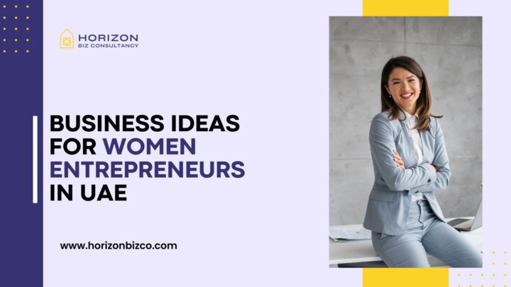 An image showcasing diverse business concepts with icons representing various industries labeled 'Business Ideas for Women Entrepreneurs in UAE,' highlighting opportunities for women-led entrepreneurship.