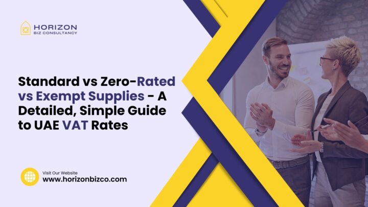 Illustration comparing Standard, Zero-Rated, and Exempt Supplies, offering a detailed, simple guide to UAE VAT rates.